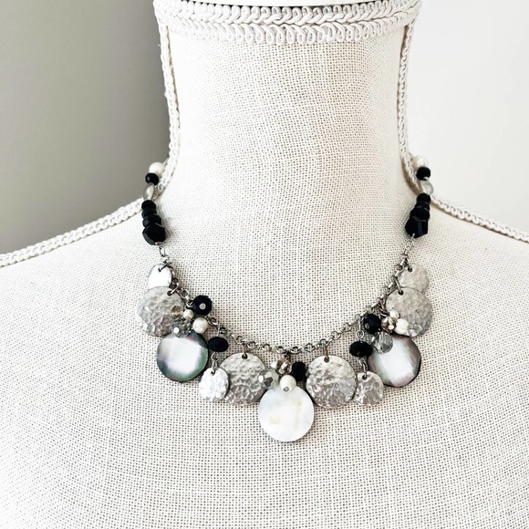 White House Black Market Jewelry - White House Black Market Black & Silver Disc Statement Necklace